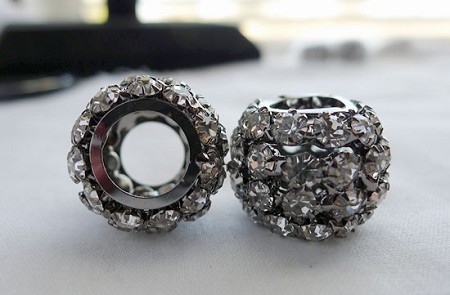 22mm Large Hole Pendant Bead, Gunmetal/Crystal 