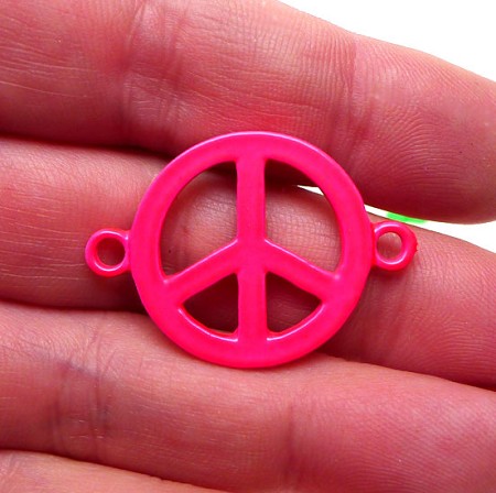 Enameled Hot Pink Peace Sign Connector 32x23mm Jewelry Finding 