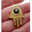 Hamsa with Evil Eye Connector, Crystal Studded, Gold Plated 