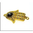 Hamsa with Evil Eye Connector, Crystal Studded, Gold Plated 