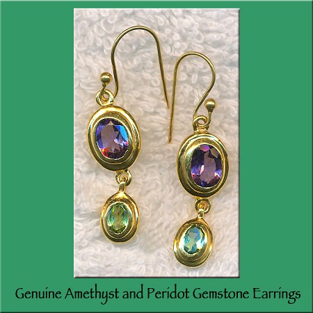 Amethyst and Peridot Earrings, Gold Vermeil 