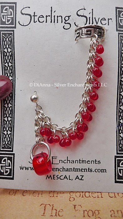 Sterling Silver Beaded Chain-maille Earcuff Slave Earring 