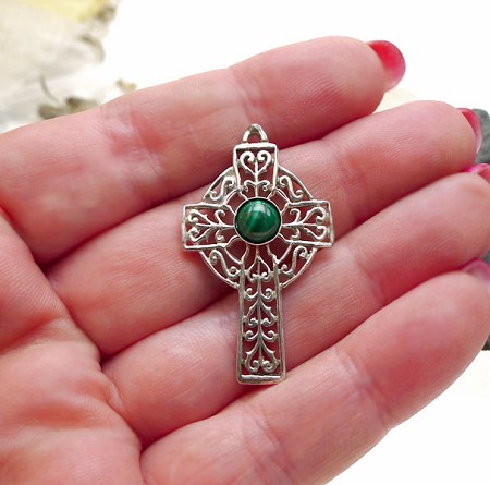 Sterling Silver Filigree Celtic Cross Pendant with Gemstone 