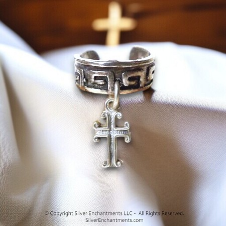 Sterling Silver Celtic Gothic Cross Ear Cuff  