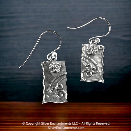 Sterling Silver Rustic Flower Earrings with Windy Scrollwork 