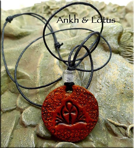 Leather Ankh and Lotus Necklace 