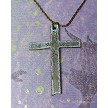 Large Rustic Cross Necklace, Antiqued Brass with Verdigris Patina 