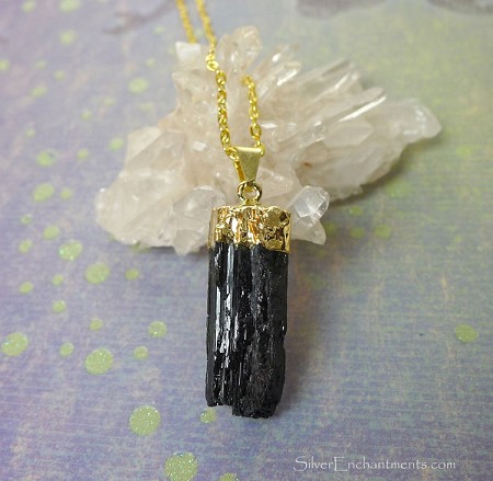 Gold Dipped Black Tourmaline Necklace 
