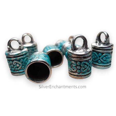 Silver Fancy Jewelry End Caps with Turquoise Verdigris Patina 