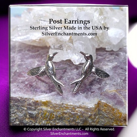 3D Sterling Silver Hummingbird Post Earrings 