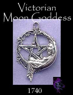 Sterling Silver Victorian Moon Goddess Pentacle Pendant 