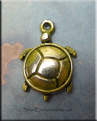 Turtle Charm, Olive Moss Patina 