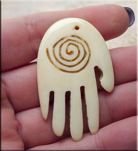 Spiral Hand Bone Pendant, Carved Reiki Pendant 