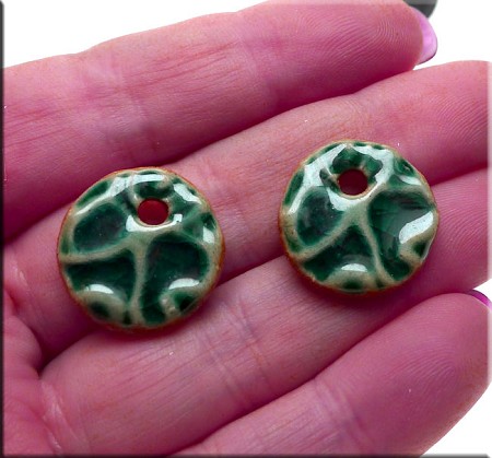 PAIR Glazed Ceramic Round Coin Charms, EMERALD TEAL 