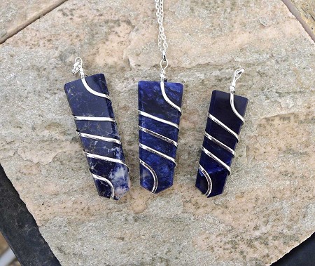Sodalite Wand Necklace, Spiral Wrapped Sodalite Obelisk 