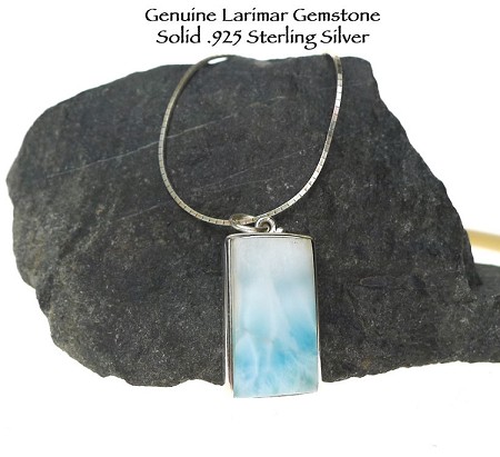 Natural Larimar Pendant in Sterling Silver 
