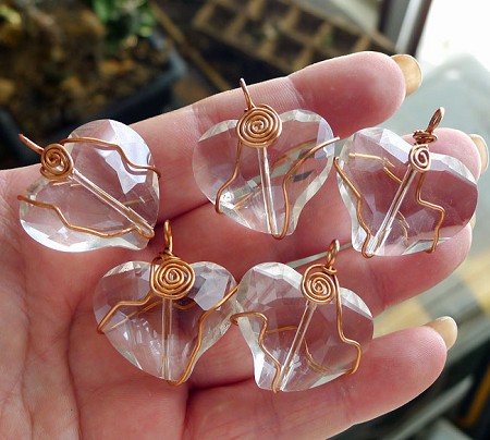 Copper Wrapped Crystal Heart Pendant 