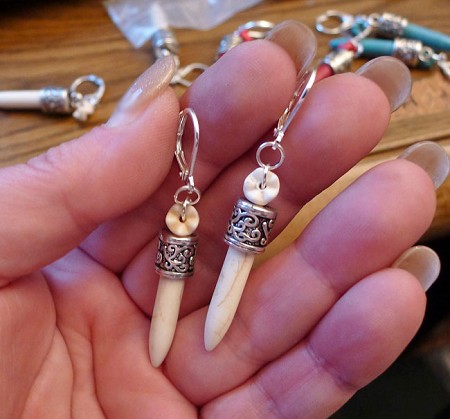 Boho Gemstone Spike Earrings, White 