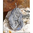 Wire-Wrapped Silver-Gray Druzy Chalcedony Rose Pendant 