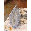 Wire-Wrapped Silver-Gray Druzy Chalcedony Rose Pendant 
