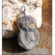 Wire Wrapped Sparkling Silver-Grey Druzy Chalcedony Rose Pendant 