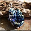 Wire Wrapped Sparkling Blue Druzy Chalcedony Rose Pendant 