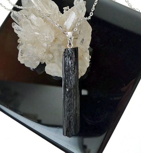 WITCH'S SHIELD Raw Black Tourmaline Pendant, 38x15x11mm 