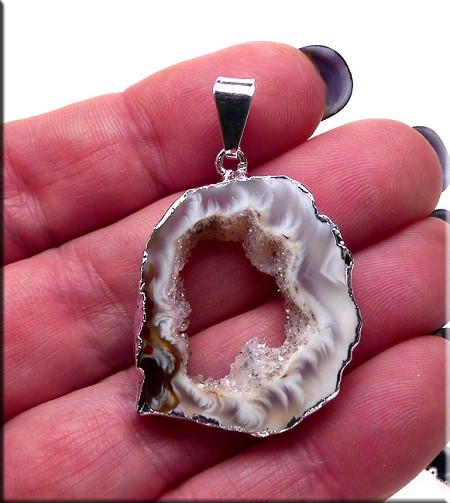 Geode Druzy Agate Slice Pendant 