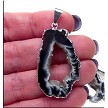 Sliced Geode Druzy Agate Pendant with Silver 36x23mm 
