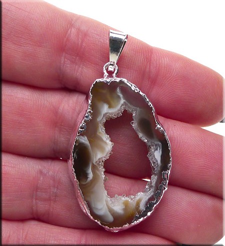 Geode Druzy Agate Slice Pendant 