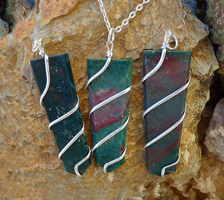 Bloodstone Pendant Necklace, Spiral Wrapped Bloodstone Obelisk Wand 