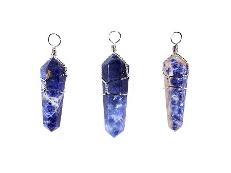 Sodalite Pendant Necklace, Wire Wrapped Sodalite Crystal Wand 
