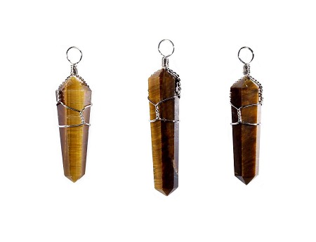 Tigereye Pendant Necklace, Wire Wrapped Tiger's Eye Crystal Wand 
