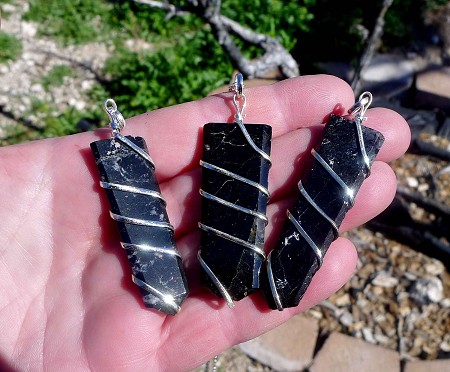 Black Tourmaline Necklace, Spiral Wrapped Black Tourmaline Obelisk Wand 