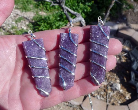 Lepidolite Wand Necklace, Spiral Wrapped Lepidolite Obelisk 