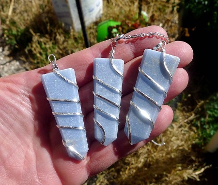 Angelite Wand Necklace, Spiral Wrapped Angelite Obelisk 
