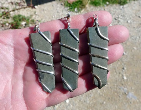 Pyrite Wand Necklace, Spiral Wrapped Fool's Gold Obelisk 