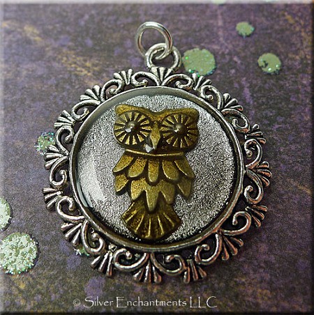 Athena's Owl Pendant - Silver and Bronze 