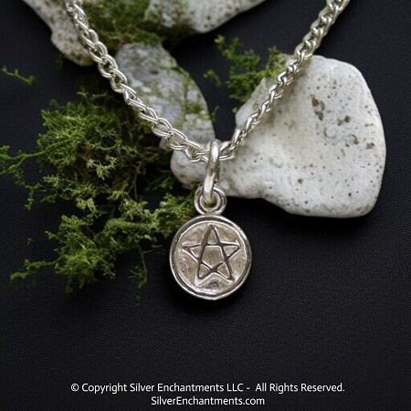 Small Sterling Silver Pentacle Medallion Necklace 