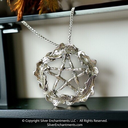 Sterling Silver Large Druid Woodland Pentacle Pendant 