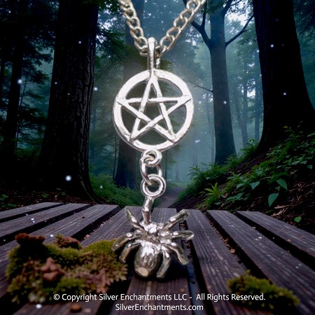 Sterling Silver Spider Pentacle Pendant 