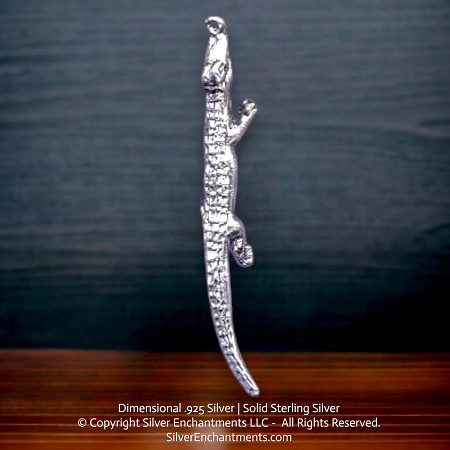 Long Large Sterling Silver Alligator Pendant 