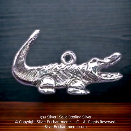 Large Sterling Silver Alligator Pendant 