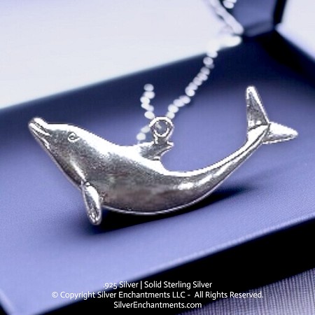Large Sterling Silver Dolphin Pendant 