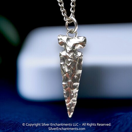 Sterling Silver 3D Knapped Arrowhead Pendant 