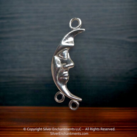 Sterling Silver Moon Jewelry Connector Crescent Moon with 2 Loops 