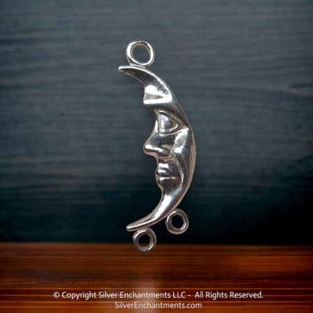 Sterling Silver Moon Jewelry Connector Crescent Moon with 2 Loops 