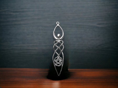 Sterling Silver Celtic Goddess with Pentacle Pendant 