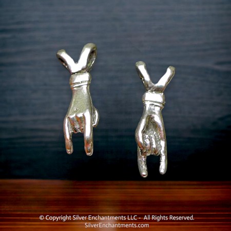 3D Sterling Silver Mano Cornuto Charm 