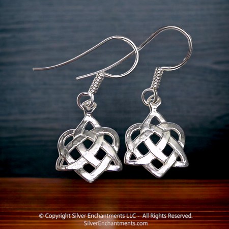 Sterling Silver Celtic Triquetra Heart Wedding Earrings 
